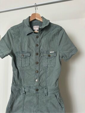 GUESS Utility Romper Olive Green Button Front Safari Shorts Jumpsuit Size S